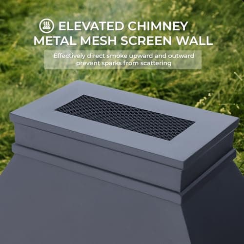 EROMMY 57" Outdoor Fireplace, Tile Finish Wood Burning Steel Fire Pit with Removable Ash Pan & Grate, Chimney, Fire Poker, Rain Cover, Idea for Backyard, Patio, Party 6