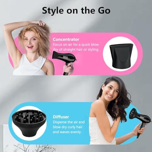 DAN Technology Auto Dual Voltage Hair Dryer,Hair Blow Dryer,Folding hairdryer for Travel,Small Blower with Multi-Function Plug Adapter,Compact Hair Dryer with Diffuser & Concentrator 6