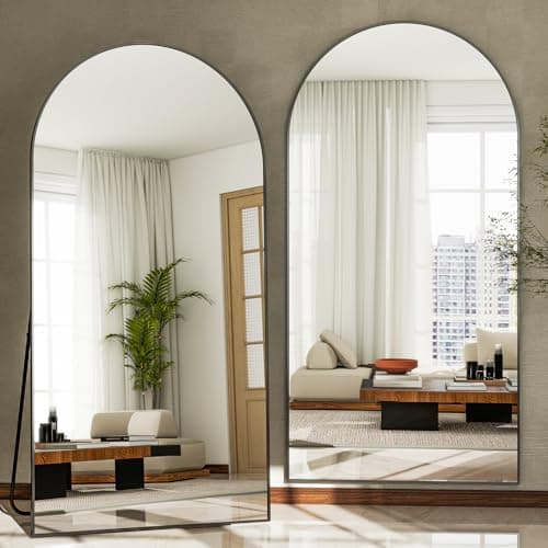 GLSLAND-30x71 inch Wall Mount Arched Full Length Mirror-Aluminum Alloy Frame High Definition-Full Body Mirror for Bedroom or Living Room,Black 6