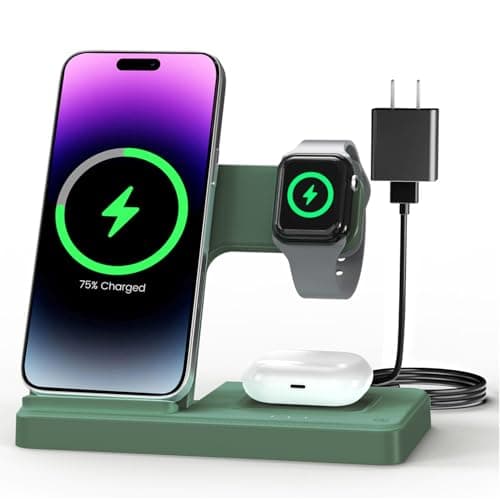 Wireless Charger Stand Charging Station: 3 in 1 Charger Multiple Devices for Apple iPhone 17 16e 16 15 14 Pro Max 13 12 11 for Watch 11 10 9 8 7 6 5 4 3 2 SE and Ultra & Airpods Series, Dark Green