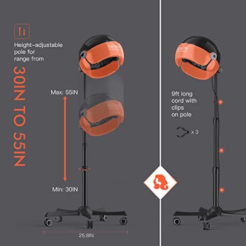 TASALON Ionic Hooded Dryer, 1875 Watts Sit Under Hair Dryer Bonnet with 3 Temperature Settings, Hooded Hair Dryer for Home Spa and Salon, Orange 5