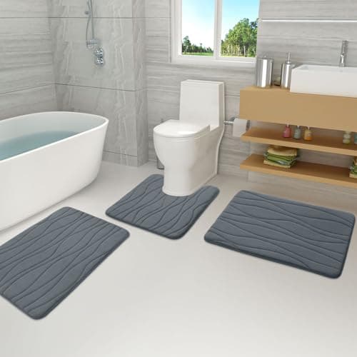 Buganda Memory Foam Bathroom Rug Mat 24x16, Extra Soft and Absorbent Bath Mats, Non-Slip and Machine Washable Bath Rugs for Bathroom Floor,Tub and Shower, Dark Grey 8