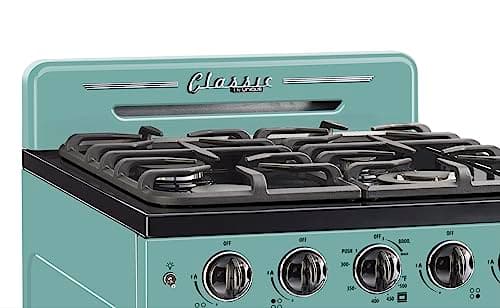 Unique Appliances Classic Retro Gas Range, Freestanding Gas Range with 4 Burners, Convection Oven, and Oven Light, 24", Ocean Mist Turquoise 8
