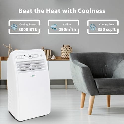 Uhome Portable Air Conditioner, 8000 BTU Compact AC Unit with Cooling, Dehumidifier, Fan, Remote Control and Window Mount Kit Included, White 9