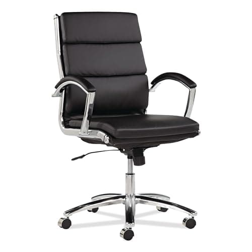 Alera Neratoli Series Mid-Back Swivel/Tilt Chair, Black Leather, Chrome Frame