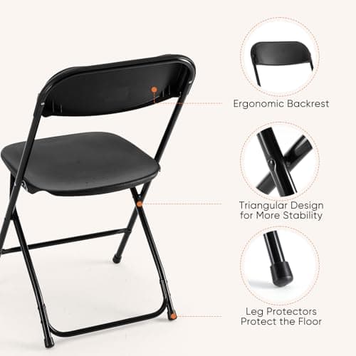 Sweetcrispy Folding Chair 10 Pack, Plastic Foldable Chairs with 330-Pound Capacity, Sturdy Metal Portable Chair, Easy to Use and Store, Outdoor and Indoor, for Home, Office, Party, Comfy, Black 5
