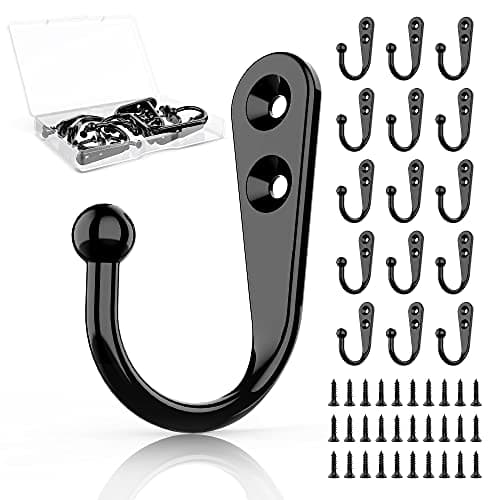 ZAYBOD 15Pcs Black Wall Mounted Coat Hooks, Hanger Hook with 30 Pieces Screws for Hanging Hat, Towel, Key, Robe, Coats, Scarf, Bag, Cap, Coffee Cup, Mugs