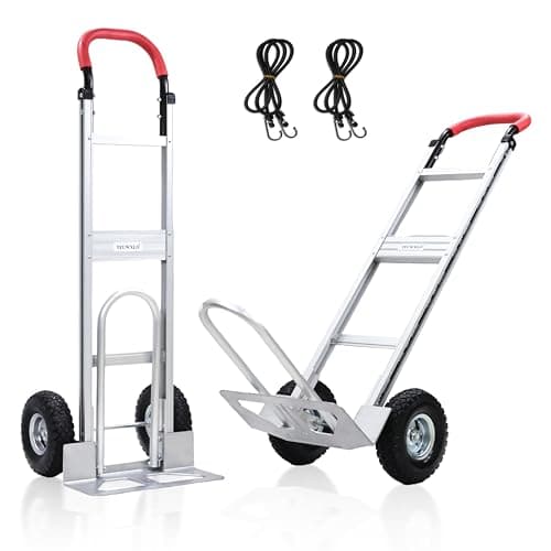 TEUWXLO Aluminum Alloy Hand Truck with U-Shaped Handle, 2 Rubber Wheels, 600 lb Capacity, Ext endable Base Plate - Suitable for Warehouse, Office, Home & Multiple Usage Scenarios