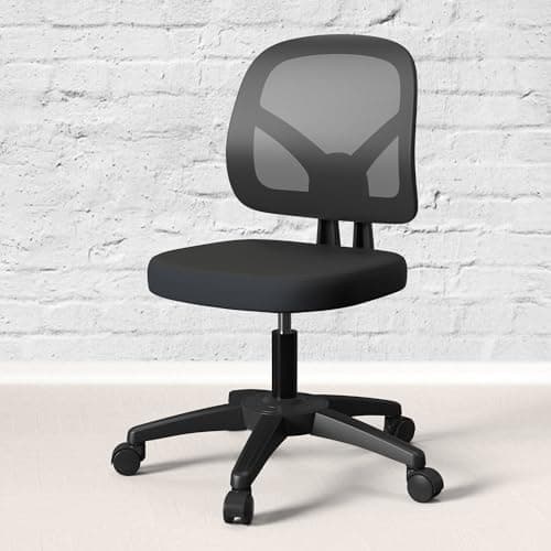 Armless Mesh Small Office Computer Desk Chair Without Armrests Adjustable Height with Lumbar Support for Home