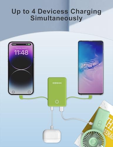 miisso 6000mah Ultra Slim Built in Cables Power Bank, Card Size Built in USB C Cords Battery Pack Portable Charger for Phones, 3 Output External Battery Pack Compatible with iPhone, Deep Green 5