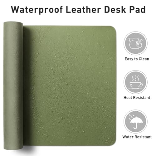 Aothia Desk Protector Mat, Mouse Pad, Non-Slip Waterproof PU Leather Desk Blotter, Laptop, Writing for Office and Home (23.6" x 13.7", Olive Green) 6