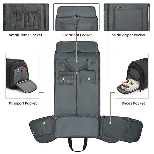 S-ZONE Carry On Garment Bag for Travel Convertible Garment Duffle Bag Suit Bags for Men Women Travel 2 in 1 Hanging Suitcase Business Travel Bag with Toiletry Bag, Black, 50l 6