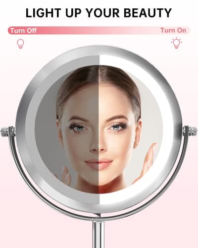 Gospire 7" Lighted Makeup Mirror with Magnification 10X/1X Double Sided, Round Magnifying LED Vanity Standing Cosmetic Shaving Mirror with Battery Operated, Cordless Portable for Bathroom Bedroom 4