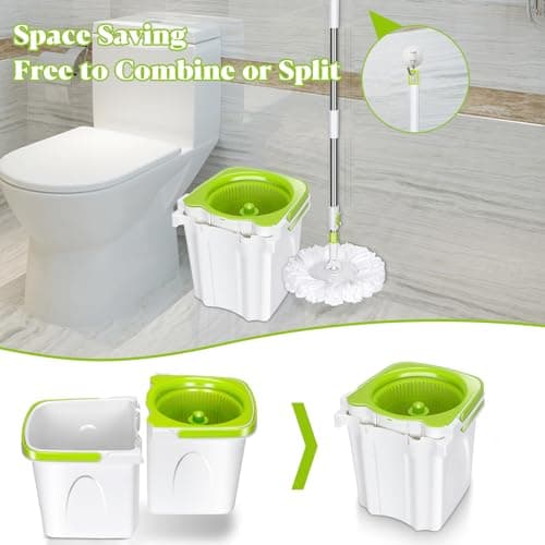 Nolopau Spin Mop and Bucket with Wringer Set, Separate Clean and Dirty Water, Small Spin Mop Bukcet System with 3 Reusable Microfiber Mop Pads, Wet Dust Mop for Floor Cleaning, Bucket Volume 4L 6