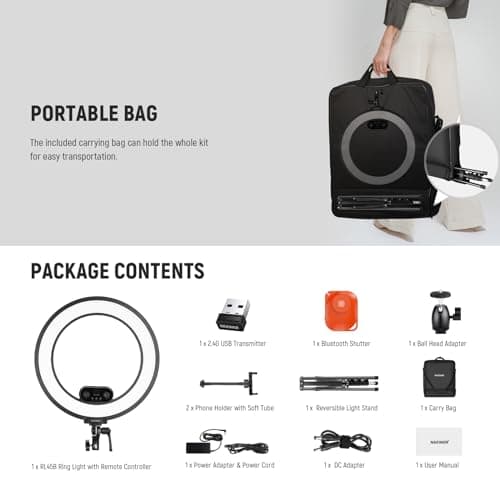 NEEWER 18 Inch Edge Lit Ring Light with Tripod Stand Phone Holder Compatible with iPhone for Video Recording Selfie Makeup Studio Streaming, 45W 2900-7000K APP 2.4G Control Ringlight Lighting, RL45B 9