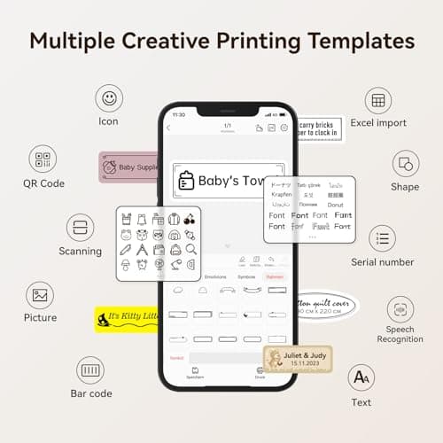 NIIMBOT Label Maker Machine with Tape, D110 New Version Mini Portable Bluetooth Thermal Printer, Sticker Maker Label Maker for Home Office Organization School, Light Gray 9