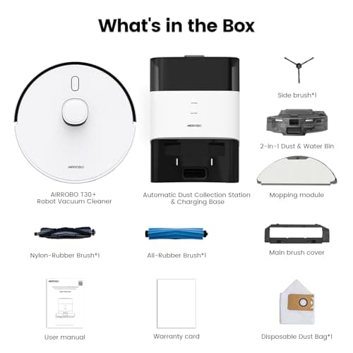 AIRROBO T30+ Robot Vacuum and Mop, 60-Day Self-Emptying, Proactive Intelligence Obstacle Avoidance, Carpet Detection, Tangle-Free Brush, 6000PA Suction, LDS Mapping, APP ＆ Voice Control 9