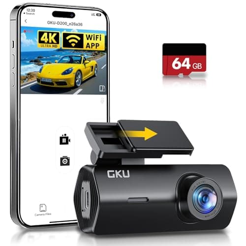 GKU 4K Dash Cam Front, Mini DashCam Includes 64GB Card, Dash Camera Built-in WiFi, 24H Parking Monitor,Night Vision,WDR,170° Wide Angle,Loop Recording,G-Sensor, (Black)