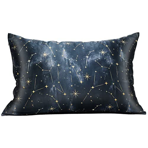MANSPHIL 100% Mulberry Silk Pillowcase for Hair and Skin, Black Galaxy Pattern - Premium 22 Momme Charmeuse Silk Pillow Cases Cover, Queen Size/20" x 30", Hidden Zipper