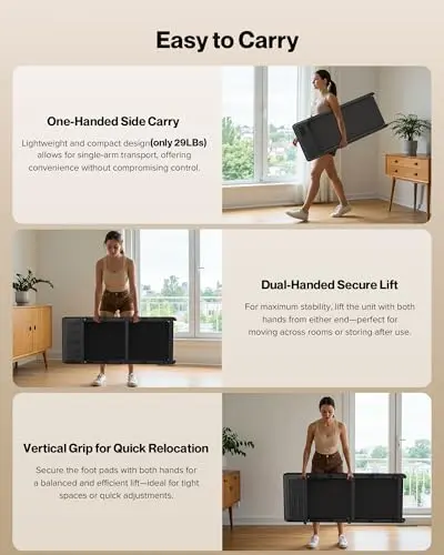 WELLFIT Under Desk Walking Pad with Handlebar, Lightweight 29lb Walking Treadmills for Home Small Space, 265LB Capacity Compact Smart Walking Pads with 10% Incline Works with KINOMAP Apple Health 7