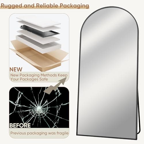 Homsion Full Length Mirror, 76"x34" Oversized Arched Mirror Large Standing Mirrors, Tall Mirrors Body Floor Mirror for Bedroom Living Room Aluminum Frame,Black 7