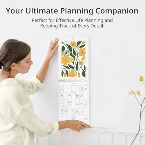 2026 Calendar, Monthly Wall Calendar 2026 from January to December 2026，12-Month A4 Size 8.3" x 11.7", Spiral Hanging with Twin-Wire Binding, Perfect for Home or Office, Bloom 6