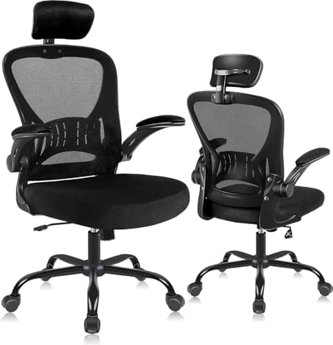 ralex-chair Ergonomic Office Chair with Adjustable Headrest & Lumbar Support, Computer Desk Chair with Flip-Up Armrests, Comfortable for Home, Office, Conference Room