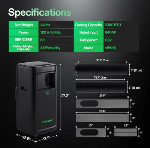 VIVOSUN AeroLush C08 Smart Air Conditioner, 8000BTU, 4-in-1 Function, with Temperature & Humidity Sensor Probe, Smart Remote Control, Designed for Growing Environments 7