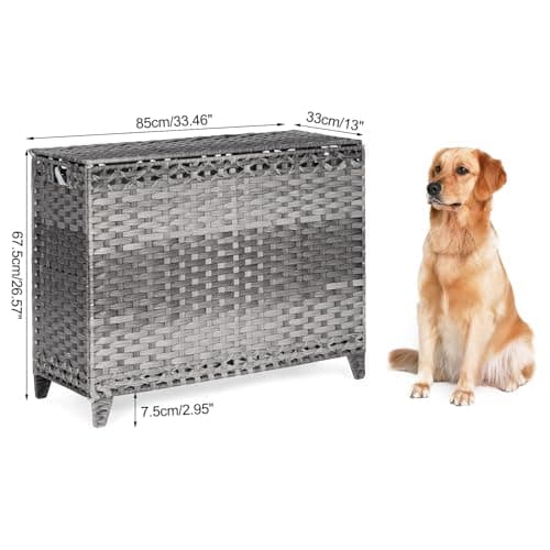 Laundry Hamper with 4 Removable Liner Bags; 176L Handwoven Rattan Laundry Basket with Lid & Heightened Feet; Clothes Hamper with Side Handles(Gray) 7