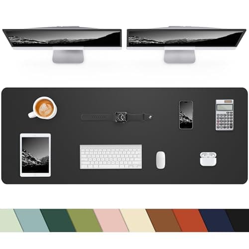 Leather Desk Pad Protector,Large Desk Mat, Mouse Pad, Non-Slip PU Leather Desk Blotter, Laptop Computer Desk Keyboard Mat, Waterproof Desk Writing Pad for Office/Home (Black, 48" x 17")