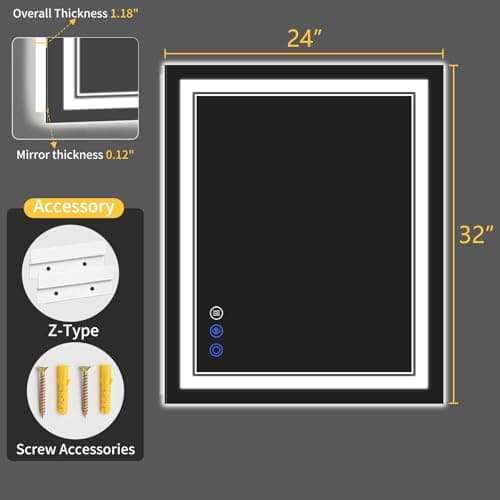 WISSMIELS 24"x32" LED Bathroom Mirror with Lights, Anti-Fog, Backlit + Front Lit, Dimmable, Led Vanity Mirror for Wall, Lighted Bathroom Mirror, 3 Colors, Shatter-Proof Tempered Glass 7