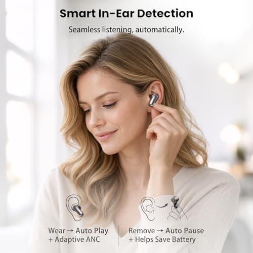 TOZO NC20 Active Noise Cancelling Wireless Earbuds, LDAC Hi-Res Sound Bluetooth Headphones, 6 Mics AI Call Ear Buds 80H Playtime, Dual Pairing, 32 EQ via App, IPX8 Waterproof, Wireless Charging Case 6