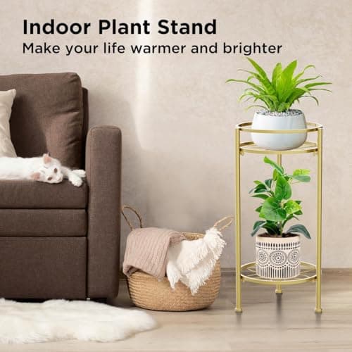 H HOMEXIN Plant Stand Indoor ,2 Tier Metal Plant Stand 23.5'' Tall Heavy Duty Sturdy Plant Shelf Holder,Rustproof Decorative Plant Stands Outdoor for Corner Garden Patio Livingroom Balcony 4