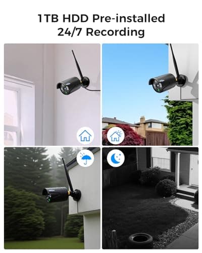 Hiseeu [16CH Expandable] 2.4G/5G Wireless Pro Security Camera System, 10.1" LCD 8MP Monitor, Wired Plug-in Powered 4Pcs 5MP Outdoor Indoor Cameras, One-Way Audio, Waterproof, Motion Detection, 1TB HDD 6