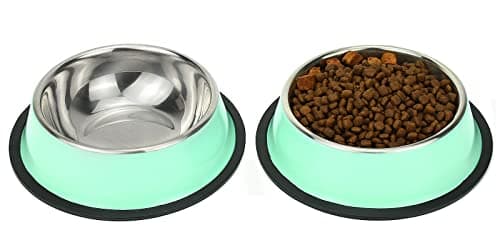 Podinor Stainless Steel Dog Bowls, Food and Water Non Slip Anti Skid Stackable Pet Puppy Dishes for Small, Medium and Large Dogs (2 Pack)
