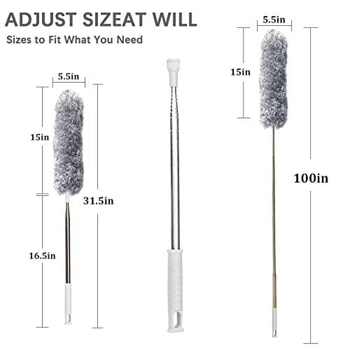 DELUX Microfiber Feather Duster Extendable Duster with 100 inches Extra Long Pole, Bendable Head & Long Handle Dusters for Cleaning Ceiling Fan, High Ceiling, Blinds, Furniture & Cars Gray 5
