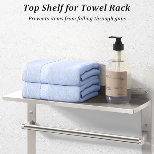 Towel Rack for Bathroom, 4-Tier Wall Tower Rack with Shelf, Stainless Steel Lavatory Bathroom Shelves with Towel Bar for 3, 16" Brushed Nickel Towel Rack Hotel Style Towel Holder Wall Mounted 6