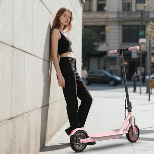 Roinside Electric Scooter - 8.5" Solid Tires, 350W Motor, Up to 19 MPH and 16 Miles Long-Range Commuting Foldable Scooter for Adults with Dual Braking System and Smart App, Pink 7