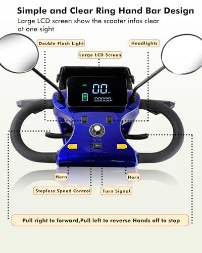 Dvsripa All Terrain Mobility Scooter for Seniors,Heavy-Duty 4 Wheel Mobility Scooters Mobility Scooter,Handicap Scooters for Adults with 3-Speed Travel Long (Blue) 7