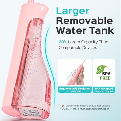 COSLUS C50 Portable Water Flosser for Teeth: 4 Modes & 5 Intensity Levels Professional Electric Dental Pick for Sensitive Gums, Braces & Orthodontic - Cordless for Travel Use, for Adults, BPA-Free 9