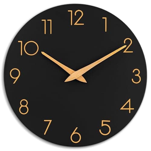 AKCISOT Wall Clock Modern Wall Clocks Battery Operated, Silent Non Ticking Clock Decorative for Kitchen, Bathroom, Bedroom (Black Gold)