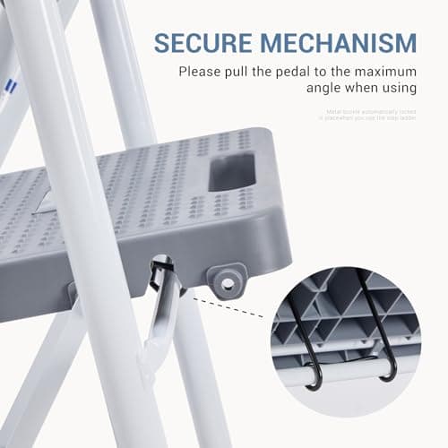 DUMOS Step Ladder, 2 Sturdy Step Stool with Anti-Slip Pedal & Comfortable Handrail, Portable Heavy Duty Step Stool for Kitchen, Garage & Outdoor Use, 800lbs, Grey 5