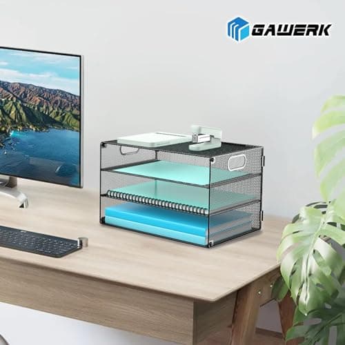 Gawerk 4 Tier Lettrer Tray Organizer with Handle, Mesh Desk Paper Letter Tray Organizer for Office & Home, Black 7