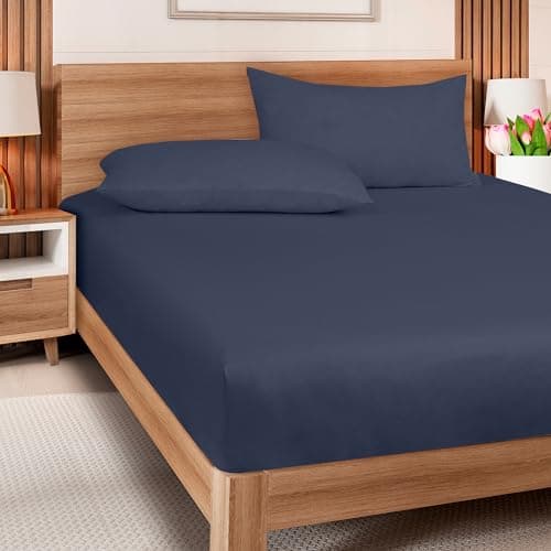 ROYALE LINENS 300 Thread Count 100% Long Staple Combed Cotton Fitted Sheet Twin - Super Soft Deep Pocket Bottom Sheet - Fitted Sheets Only - Elastic Sheets (Twin, Navy) 8