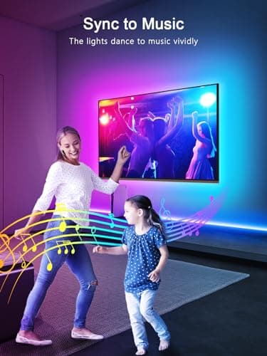 GIPOYENT LED Lights for TV, 16.4FT TV LED Backlight, for 45-75 Inch TV, Music Sync TV LED Light with Bluetooth Function - RGB Color Changing Light Strip for Bedroom (16.4ft) 5