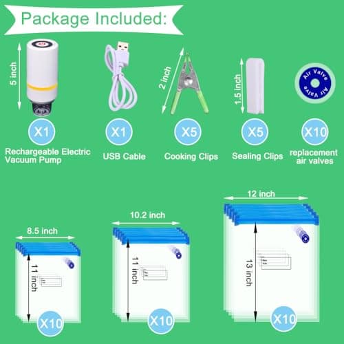 42 PCS Sous Vide Vacuum Sealer Set - 30 Reusable Bags, 5 Clips and Sealing Clips for Anova, Joule Cookers 5