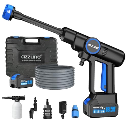AZZUNO Coldless Pressure Washer, 850PSI Portable Pressure Washer, 2 x 4000mAh Powerful Washer Cannon with 6-in-1 Nozzle, Handheld Power Cleaner for Car, Home Cleaning & Garden Watering