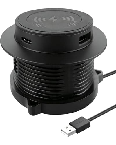 JACEPFY Desktop Wireless Charger, Pop Up 15W Fast Retractable Desktop Charger, Invisible Wireless Charging Station with USB A and Type C Ports, Recessed Desktop Charging for Desk, Furniture - Black