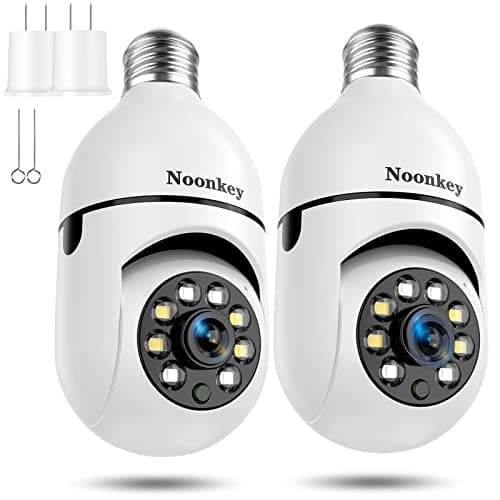 Noonkey 2K/3MP Light Bulb Security Camera, 5G& 2.4GHz WiFi 2 Pack Alexa Home 360° Wireless Security Camera Outdoor, Motion Tracking Detection Alarm,Color Night Vision