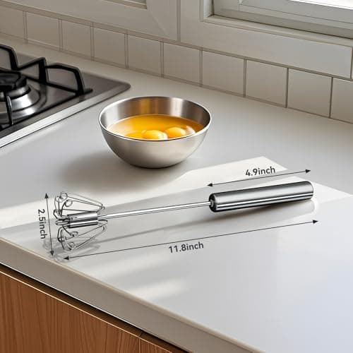 Egg Whisk, Upgraded Stainless Steel Semi Automatic Whisk,Hand Wisk Egg Beater Easy to Use for Making Cream, Blending, Whisking, Beating & Stirring (12 Inch) 6